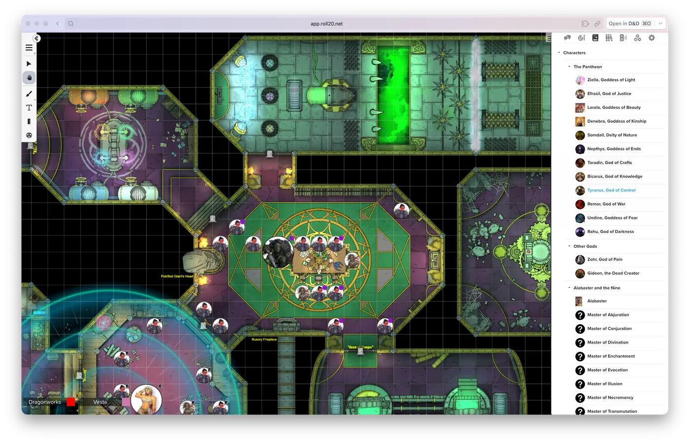A Roll20 battlemap from the campaign